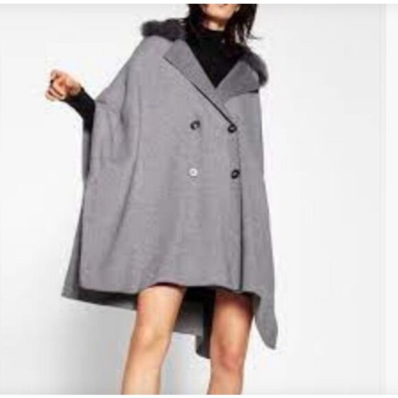 Zara Jackets & Blazers - NWT Zara Cape Poncho Gray Faux Fur Collar Size M